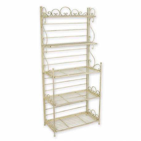 Boulangère Pliable Etagère de Rangement Présentoir Intérieur et Extérieur à 4 Etages en Fer Patiné Blanc 33,5x66x149cm