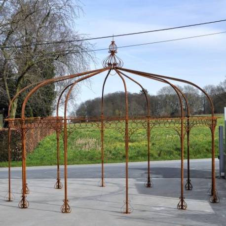 Prestigieuse Tonnelle Ronde Gloriette de Jardin en Acier Brut Oxydé 550x550x450cm