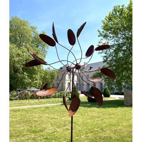 Sublime Eolienne Cuillère sur Pic Mobile de Jardin en Acier Brut 25x80x230cm
