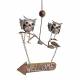 Suspension Écriteau Flèche à Suspendre Panneau Welcome Motifs Chouettes en Métal 14x32x64cm