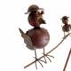 Tuteur Tige pour Plantes Motifs Oiseaux Mobile de Jardin Rotatif à Planter en Métal Patiné Marron et Verre 13x69x162cm