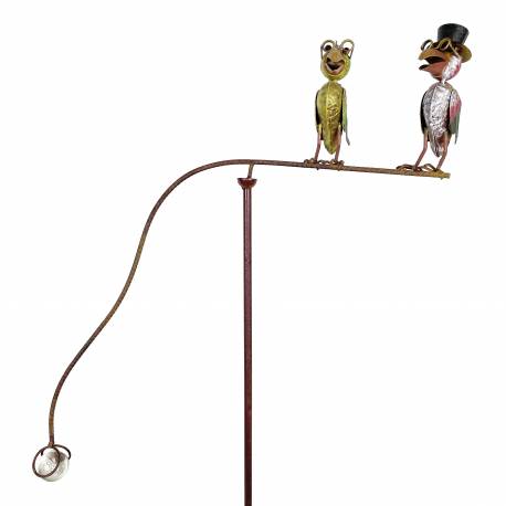 Mobile de Jardin Tuteur à Plantes Motifs Corbeaux en Métal Coloré 11x55x129cm