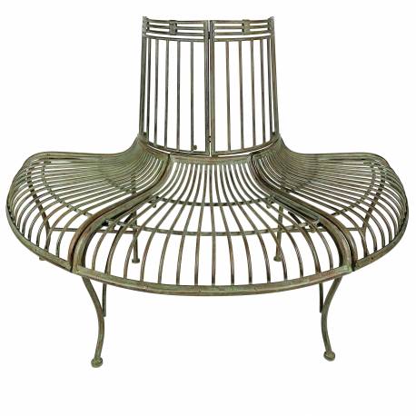 Banc de Jardin Semi-Circulaire Tour d'Arbre Demi-Lune Banquette de Parc en Fer Patiné Vert Atnique 69x86x134cm
