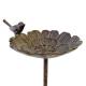 Bain Oiseau Fleur Coupelle à Oiseau Bénitier sur Pic Fonte et Acier Patiné Marron Tuteur 14,5x17,5x87cm
