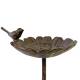 Bain Oiseau Fleur Coupelle à Oiseau Bénitier sur Pic Fonte et Acier Patiné Marron Tuteur 14,5x17,5x87cm