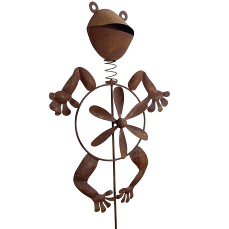 Eolienne sur Pic Forme de Grenouille Mobile de Jardin en Acier Oxydé
