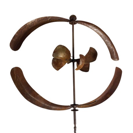 Jolie Eolienne Moulin à Vent Décoration de Jardin en Acier Brut Oxydé 60x60x235cm