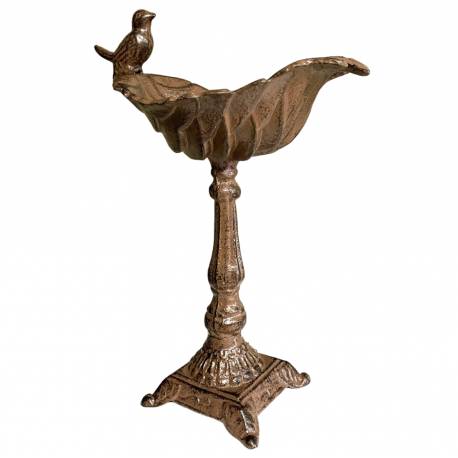 Bain Oiseau Fleur En Fonte Patinée - Mangeoire & Abreuvoir Décoratif Avec Tuteur En Acier - 87cm De Haut - Pour Jardin Ou Balcon