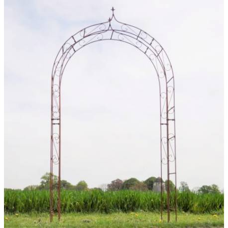 Sublime Arche Fleur de Lys Tuteur Arc à Rosiers Passage de Jardin en Acier Oxydé 32x140x256cm