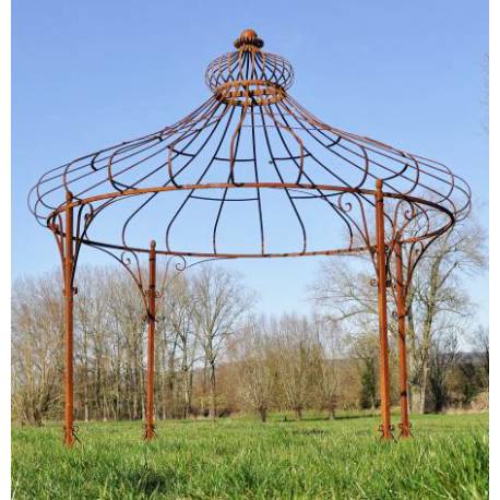 Elégante Tonnelle de Jardin Ronde Gloriette en Acier Brut Oxydé 350x350x380cm
