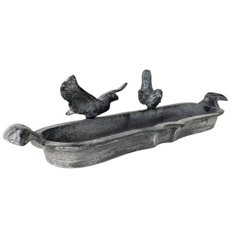 Bain Oiseaux Mangeoire a Oiseau Abreuvoir Jardinière Porte Plante Vide Poche en Fonte Patinée Grise 11x12x44cm