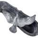 Bain Oiseaux Mangeoire a Oiseau Abreuvoir Jardinière Porte Plante Vide Poche en Fonte Patinée Grise 11x12x44cm