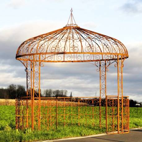 Charmante Tonnelle de Jardin Ronde Gloriette en Acier Brut Oxydé 300x300x340cm