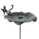 Abreuvoir sur Tige Bain Oiseau Mangeoire à Piquer en Fonte Marron Bénitier à Oiseau Motif Fée 28x28x123cm