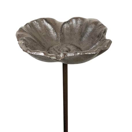 Bain Oiseau sur Tige Abreuvoir en Fonte à Planter Mangeoire en Fonte Patinée Marron Tuteur Jardin 14x14x95cm
