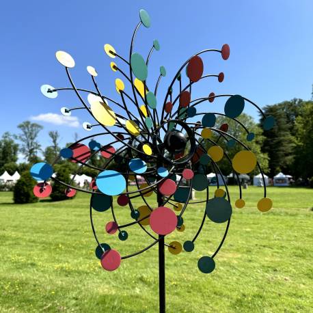 Sublime Eolienne Double Hélices Tuteur Mobile de Jardin en Acier 25x65x200cm