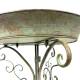 Bénitier sur Pied Grand Bain d'Oiseau en Acier Patiné Marron-Vert Grand Abreuvoir à Volutes 41,5x48x73