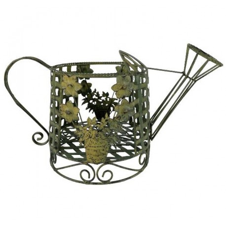 Jardinière Façon Arrosoir Pot de Fleur Bac de Plantation en Métal Vert 22x28x48,5cm
