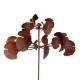 Eolienne Double Mobile Acier Oxydé Motifs Feuilles de Gingko Biloba Décoration Animée de Jardin 49x49x193cm