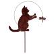 Chat Gus à Piquer Plaque Féline en Acier Oxydé Silhouette de Jardin Animale Décoration Extérieure 1x35x43cm