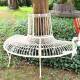 Banc Semi-Circulaire Tour d'Arbre Demi-Lune Banquette de Parc en Fer Patiné Blanc 69x86x134cm