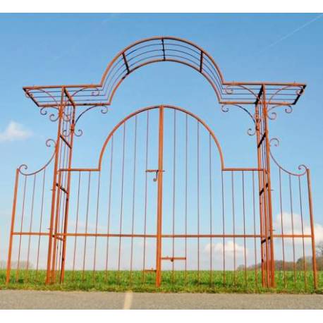 Sublime Portail Chantilly Porte Arche de Jardin avec Grilles Séparation Entrée en Acier Oxydé 50x255x284cm