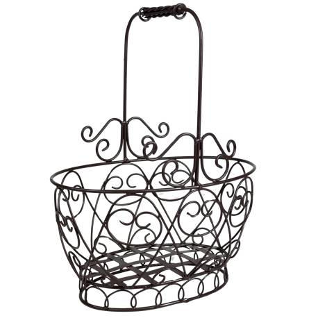 Panier Décoratif MM Acier Patiné Marron Support à Plantes à Anse Porte Plante Forme Ovale 20,5x30x40cm