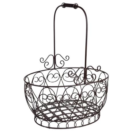 Panier Décoratif GM Acier Patiné Marron Support à Plantes à Anse Porte Plante Forme Ovale 26,5x37,5x48cm