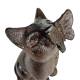 Chat en Fonte Statue Félin à Poser Décoration de Jardin Patinée Marron 7,5x9x15cm