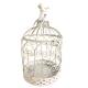 Petite Cage à Oiseaux Volière Ronde en Acier Patiné Blanc Abri Décoratif à Suspendre 15,5x15,5x28cm