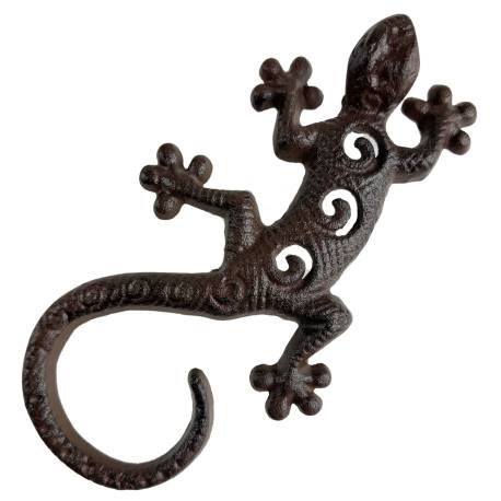 Salamandre en Fonte Géko Mural Patiné Marron Animal de Jardin en Relief Décoration 3,5x11,5x21,5cm
