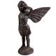 Fée à Poser en Fonte Patinée Marron Statuette Féérique Fillette à l'Oiseau Décoration de Jardin 9x9x15cm