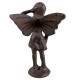Fée à Poser en Fonte Patinée Marron Statuette Féérique Fillette à l'Oiseau Décoration de Jardin 9x9x15cm