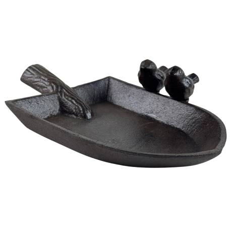 Bain Oiseau en Fonte Grainetier en Forme de Pelle Abreuvoir à Oiseau Patiné Marron 6x15x22cm