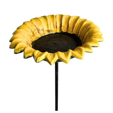 Fleur à Piquer Tournesol en Fonte Marron et Jaune Tuteur Décoration de Jardin Colorée 13x13x74cm