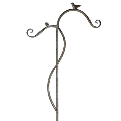 Grand Tuteur à Plante Lanterne Pic de Jardin avec Double Potence en Acier Patiné Gris 7x44,5x180cm