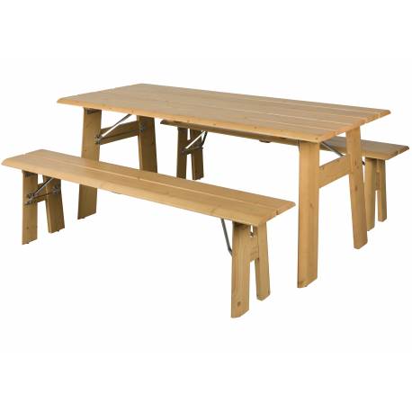 Ensemble Extérieur Avenue Zuiver Set Table et 2 Bancs En Pin Naturel Salon Mobilier de Jardin