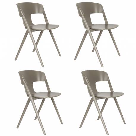 Lot de 4 Chaises Horizon Zuiver Assises de Repas Extérieures en Polypropylène Taupe Fauteuils Outdoor 52,5x57,5x75cm