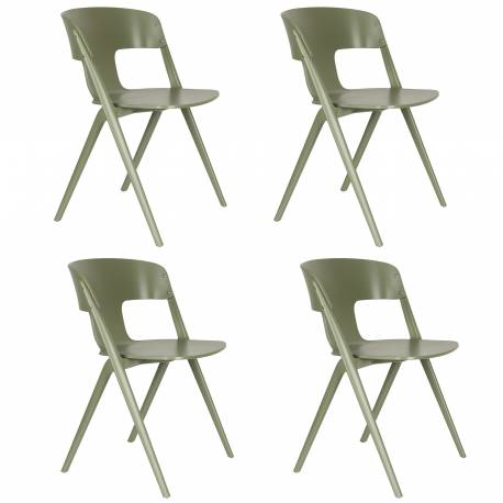 Lot de 4 Chaises Horizon Zuiver Assises de Repas Extérieures en Polypropylène Vert Fauteuils Outdoor 52,5x57,5x75cm