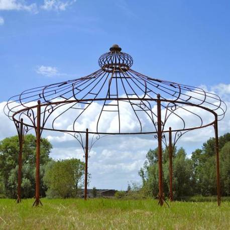 Elégante Tonnelle de Jardin Ronde Gloriette en Acier Brut Oxydé 460x460x390cm