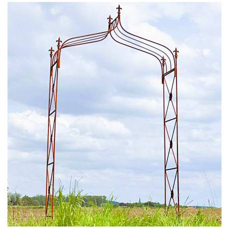 Arche à rosier Support à plantes en acier brut oxydé Passage Arche simple Tuteur 44x125x240cm