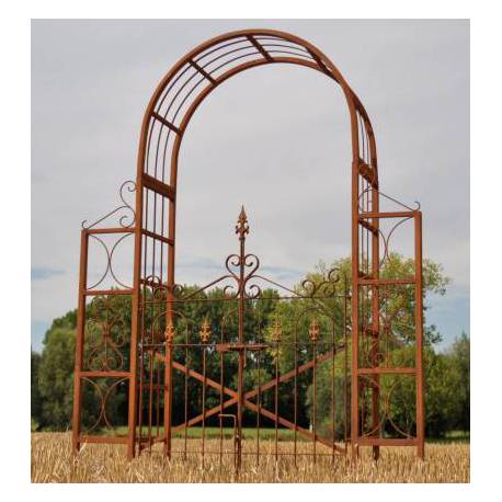 Portail Chambord Acier Oxydé Arche à Double Portes Support à Grimpants Porte Extérieure 50x200x245cm
