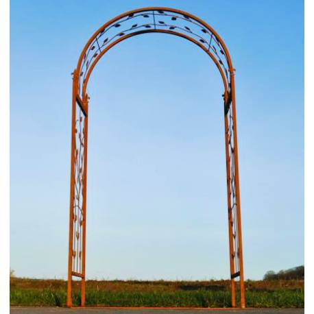 Arche en Acier Oxydé Tuteur à Plantes Entrée de Jardin Arrondie Passage Extérieur Motif Feuilles 55,5x136x241cm