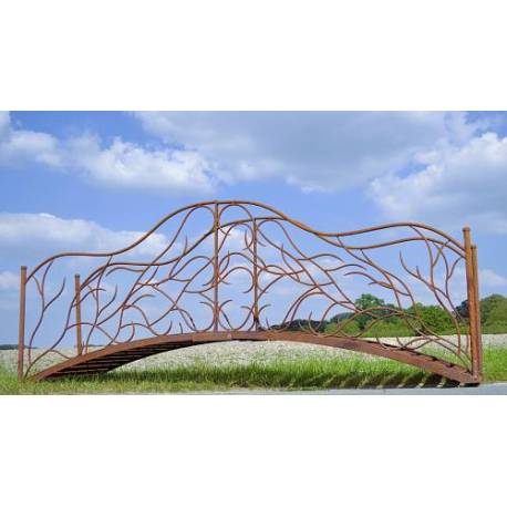 Pont de Jardin Bruges Passerelle Extérieure en Acier Brut Oxydé Passage Décoratif et Fonctionnel 69x150x300cm