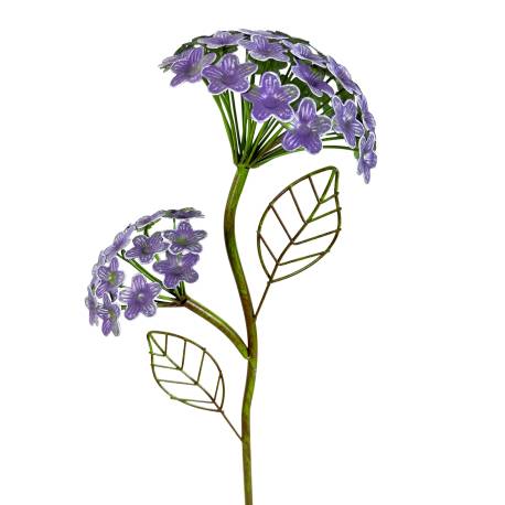 Décoration de Jardin Fleurs d'Hortensias en Acier Décoration sur Tige Patinée Verte et Lavande Tuteur 17x26x110cm