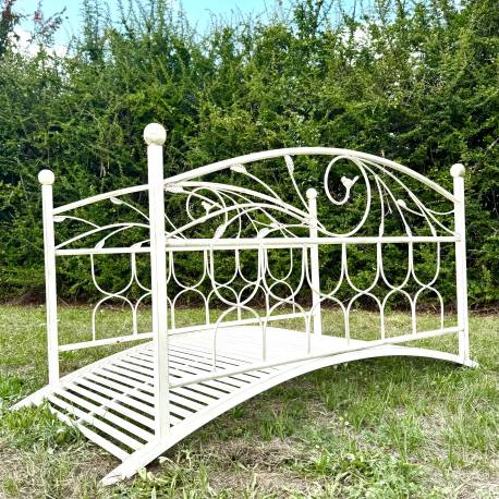 Superbe Pont Fonctionnel et Décoratif Passerelle de Jardin Ruisseau Court d'Eau en Acier Blanc 85x92x185cm