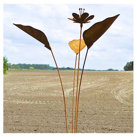 Bouquet Oxydé Trio de Feuilles et Fleur à Piquer Ensemble Floral Décoration de Jardin 50x50x150cm