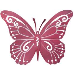 Plaque Décorative Papillon Murale Décoration en Acier Coloré Rose à Fixer ou à Poser Plaque Ajourée 0,1x27x36cm