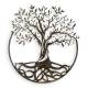 Arbre de Vie Décoratif à Fixer Applique Murale Fronton Motif Nature en Acier Patiné Marron 0,5x67x88cm