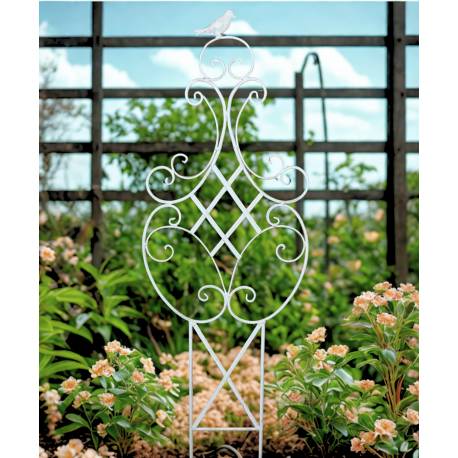 Grande Grille Treillis de Jardin Tuteur à Fleurs Plantes en Acier et Oiseaux en Fonte Blanc 2x40x122cm